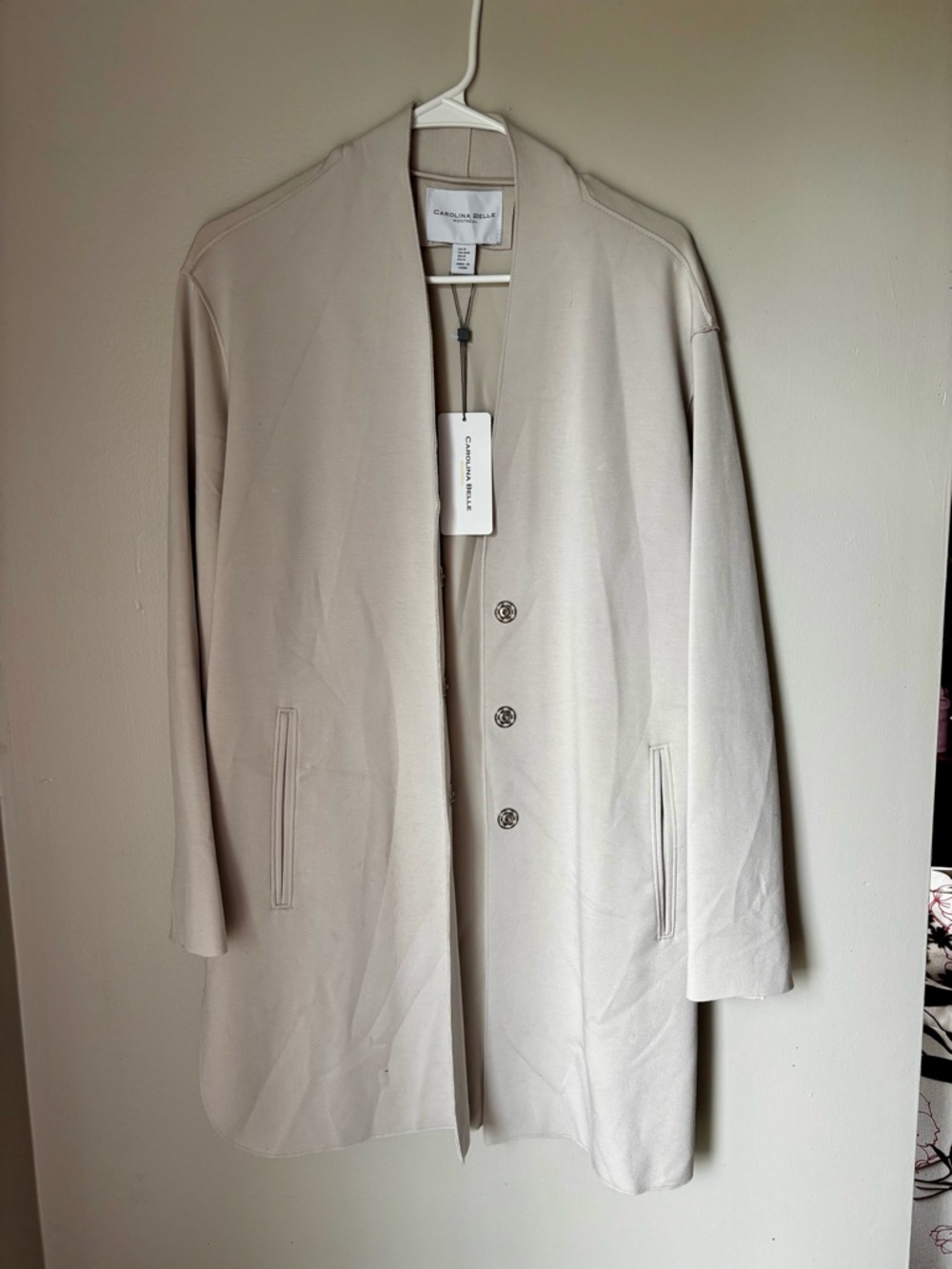 NWT Carolina Belle Cream Open-Front Minimalist Coat
